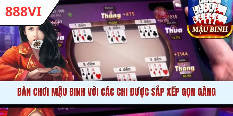 Bàn chơi Mậu Binh với các chi được sắp xếp gọn gàng